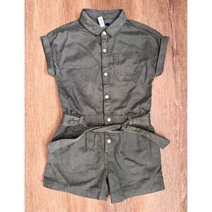 Okaïdi Girls Utility Romper Olive Green Belted Button Front Size 8 Years 128cm
